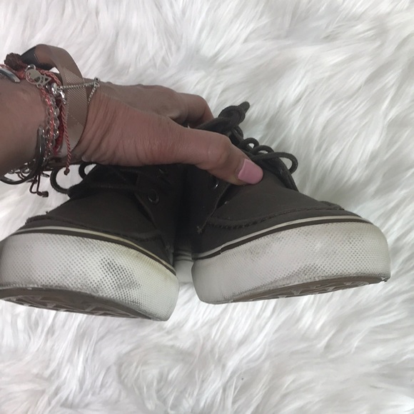 Sneakers Shoes Mid Top Size 9 Brown Canvas Hand Painted Embellished Bee Unique - Picture 5 of 8